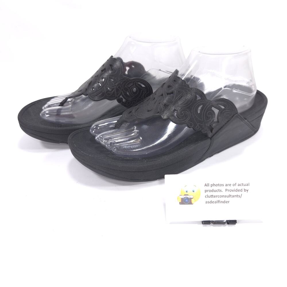 Fit Flop Floral Thong Flip Flop Sandals Womens Size 9 372-001 Black